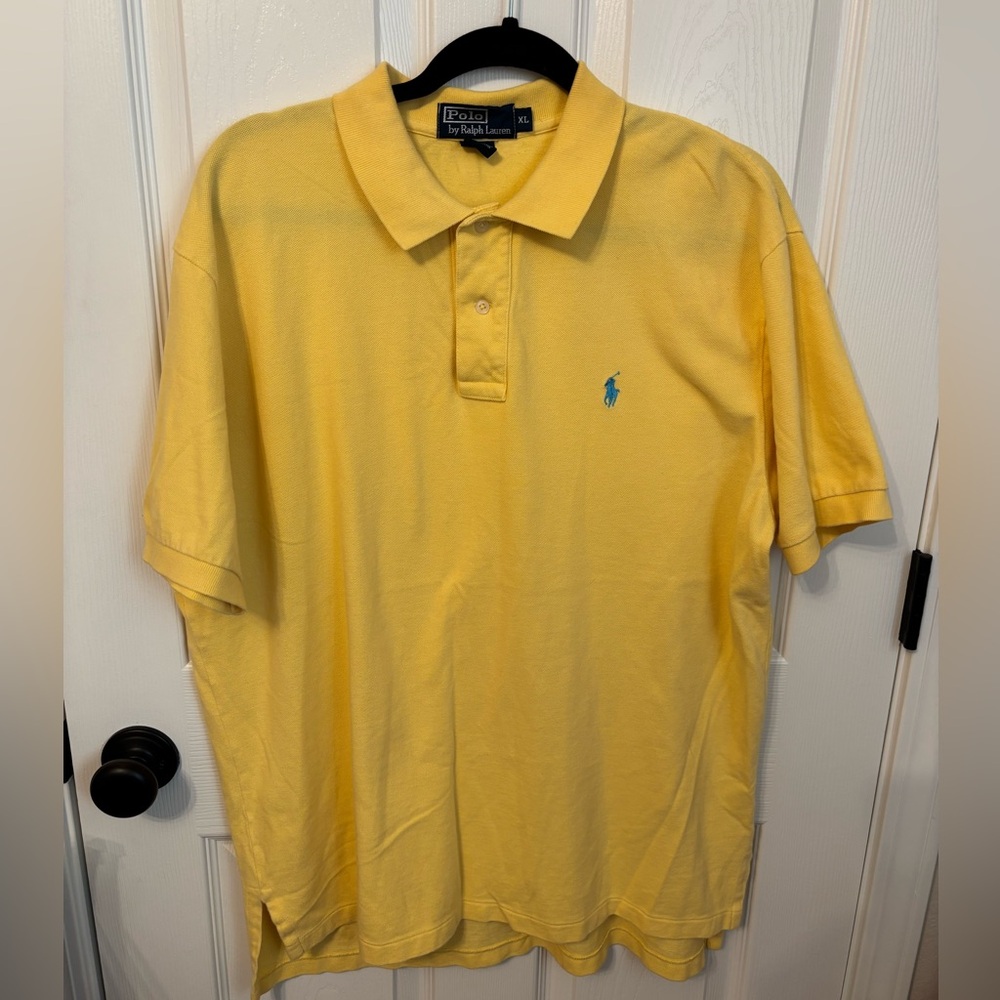 Vintage Ralph Lauren Men’s Yellow Polo Shirt with Blue Pony